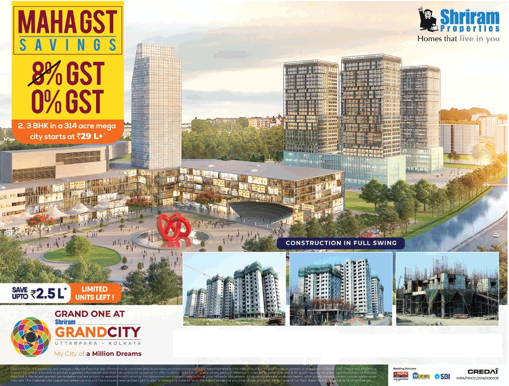 Shriram Grand City Offer 2, 3 BHK in a 314 acre mega city starts at 29 Lac In Kolkata